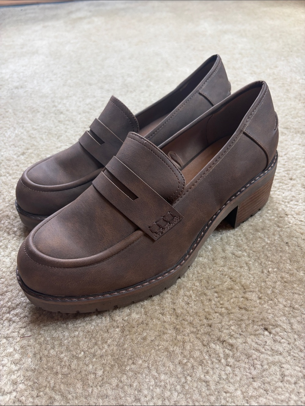 Lane Bryant Brown Leather Penny Loafers with Heel Size 11w